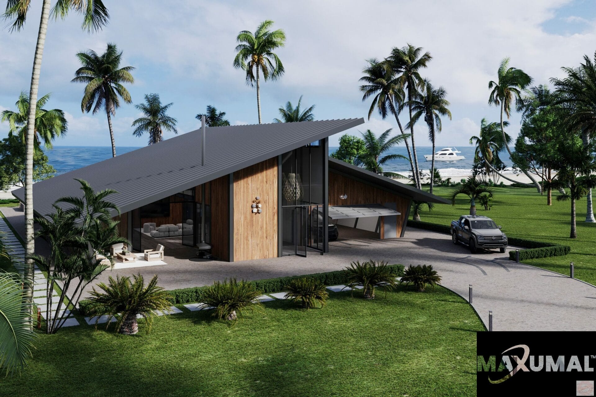 Large Maxumal ranch house exterior rendering